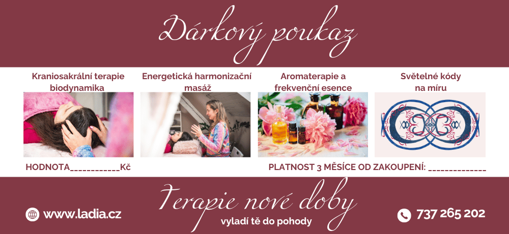 Daruj aktivaci životní energie s dárkovým poukazem "TERAPIE NOVÉ DOBY" - ideální pro hlubokou relaxaci, regeneraci a uvolnění stresu.